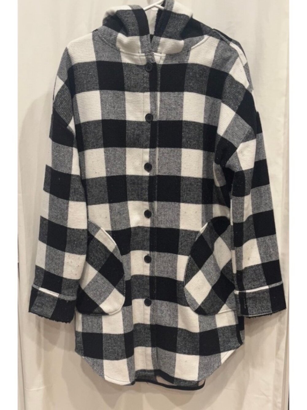 Women's Black & White Plaid Hooded Jacket
